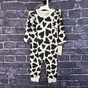Cat & Jack 12 Months Baby Girls' Black White Heart Ruffle Romper Snaps